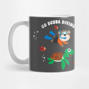 Diving with funny bear and turtle with cartoon style Mug